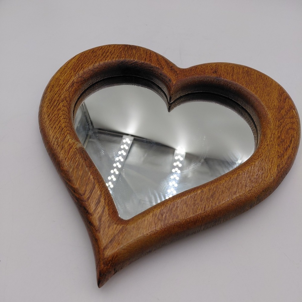 VTG Wooden Oak Solid Wood Heart Shaped Mirror Cottagecore Country Love Farmhouse